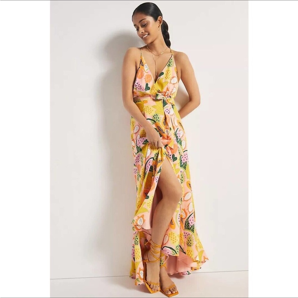 Anthro Hutch Tropical Fruit Wrap Maxi Dress - Picture 4 of 16